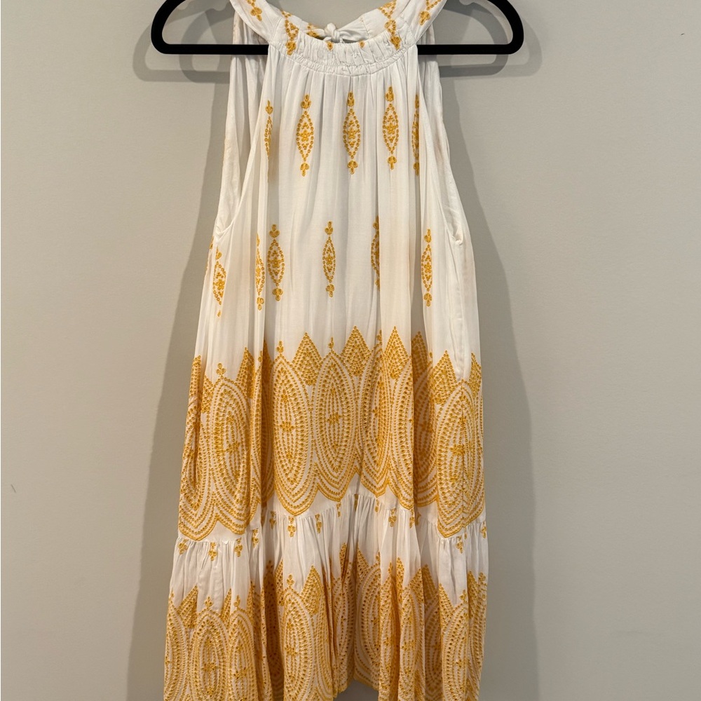Marie Oliver White and Yellow Embroidered Dress size small navy white